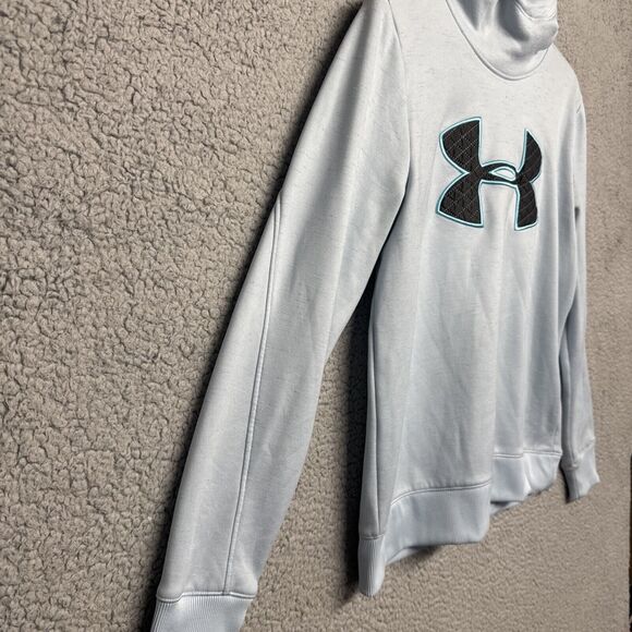 Under Armour Men's Pullover Hoodie Sz M Blue Big Logo inside fleece long sleeve - Picture 3 of 9